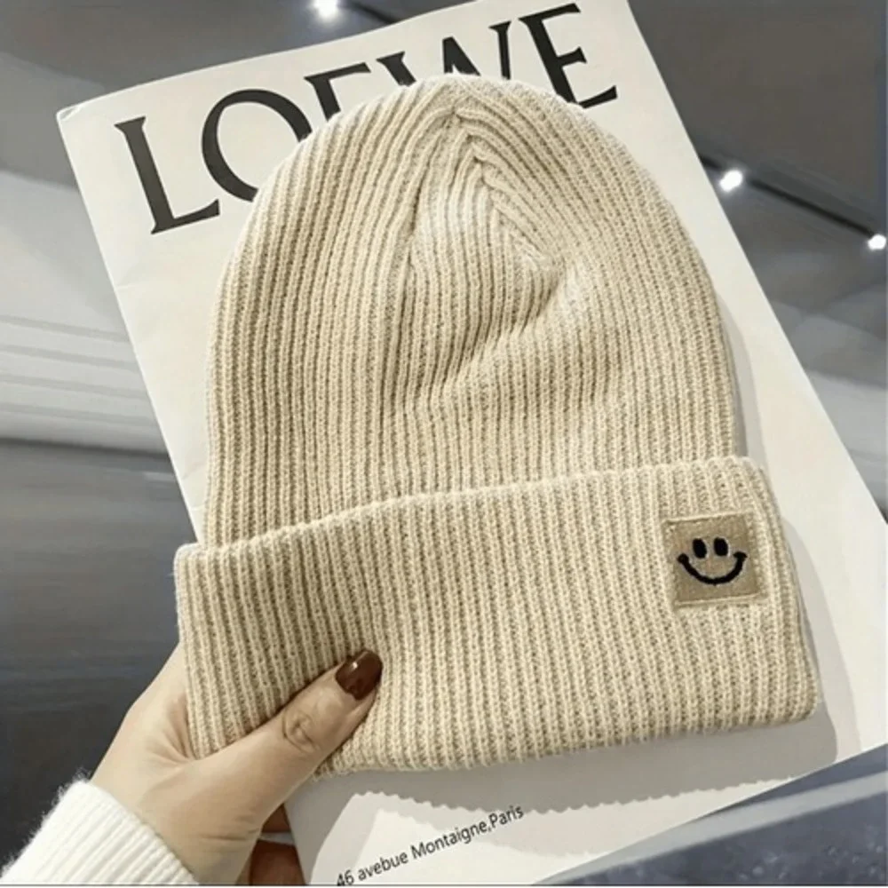 Unisex Winter Cozy Warm Cream Beanie Hat Unisex Knit Machine‎ Washable Acrylic